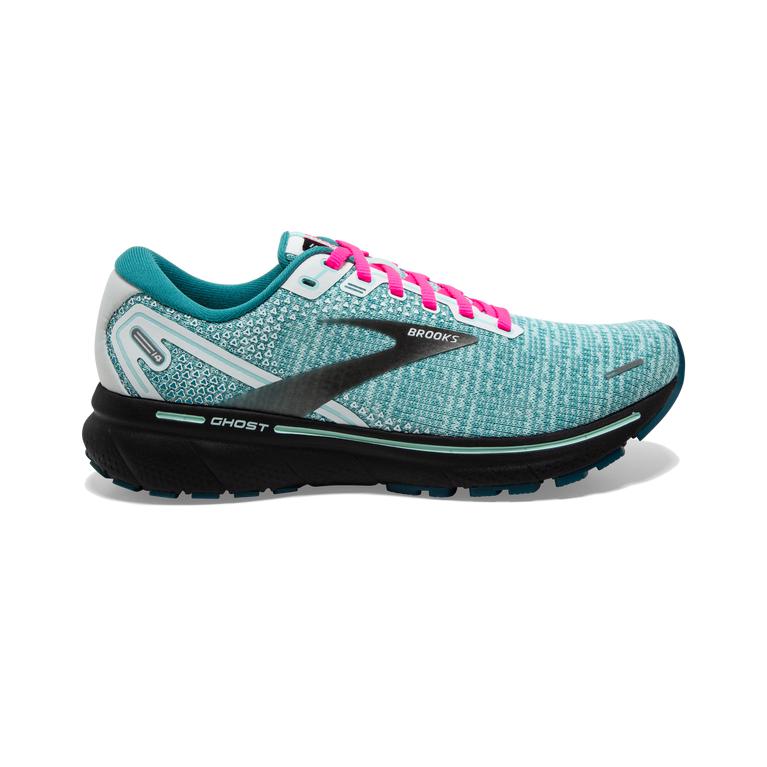 Brooks Ghost 14 Cushioned Road Running Shoes - Women's - White/Black/Blue Light (81367-BMKQ)